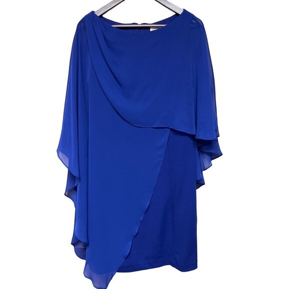 Eliza J Blue Zippered Draped Cape Sleeveless Sheath Evening Dress Size 12 - Picture 1 of 11
